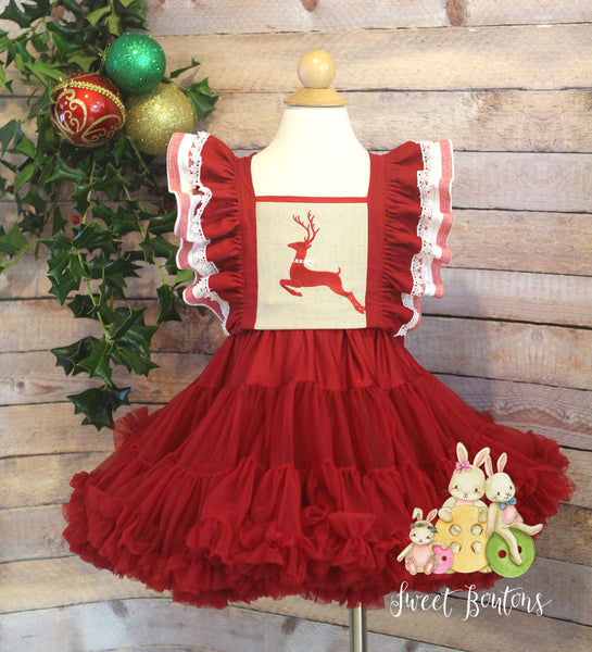 Reindeer Pinafore Tutu Dress Size 2/3