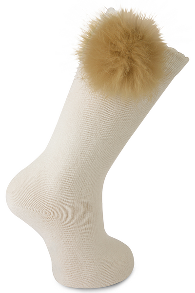 Fur Pompom Knee High Sock