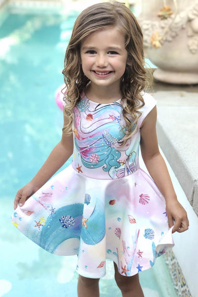 Little Girls Mermaid Fit and Flare Skater Dress