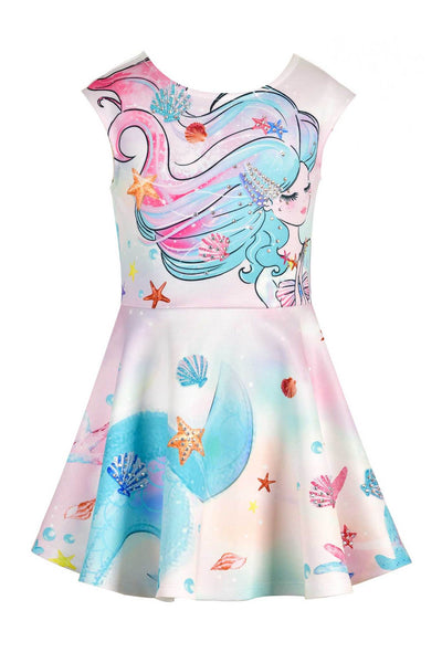 Little Girls Mermaid Fit and Flare Skater Dress